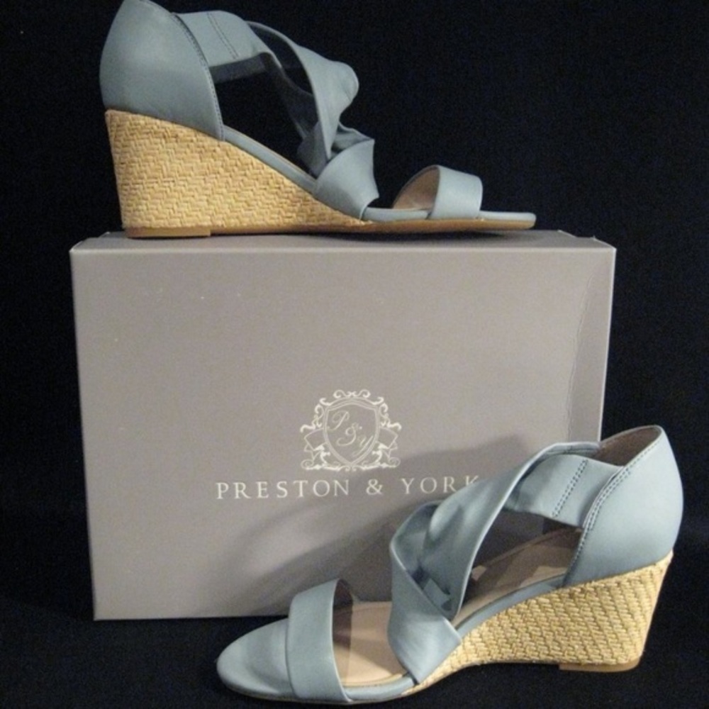 NWT Preston & York Marcia Women’s Daydream Butter Soft Leather Blue Wedge Sandal